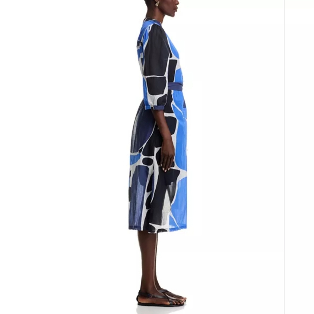 La Fée Marabouté Belted Shirt Dress in Geometric Blue, Size 36/XS/4 US NWT - Picture 3 of 14